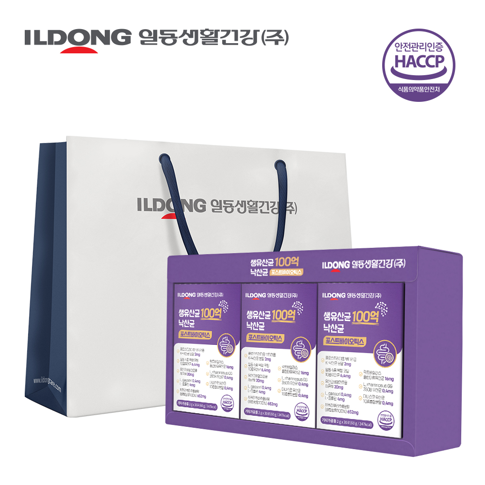일동생활건강 생유산균100억 낙산균 포스트바이오틱스 2g x 30포 3박스 선물세트(쇼핑백포함)
